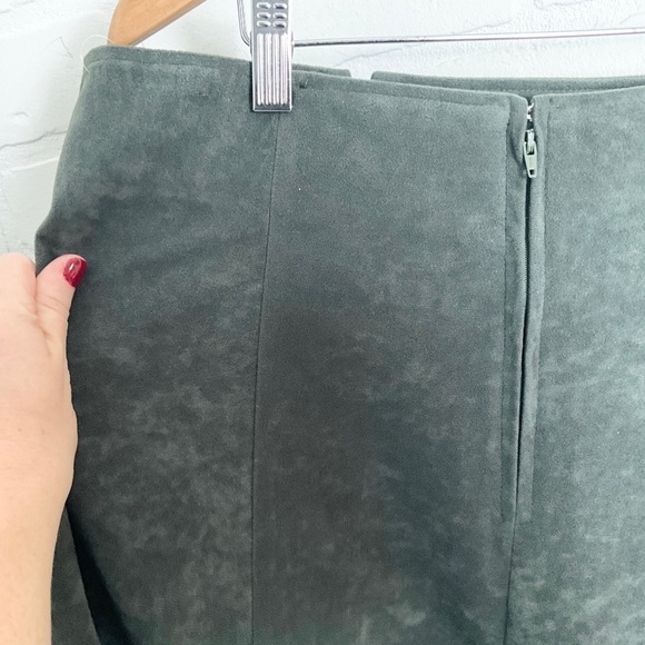 Vintage 90s Midi Skirt Faux Suede Flowy A-line Mossy Green Size L - Picture 6 of 9